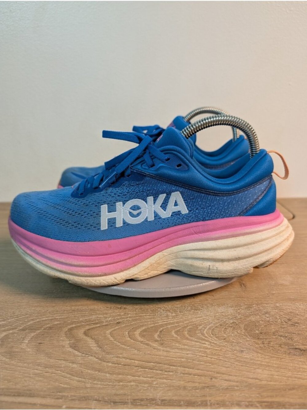 Hoka One One Bondi 8 Women 8.5 B Blue Pink White Running Shoes Comfort Sneaker - Picture 7 of 11